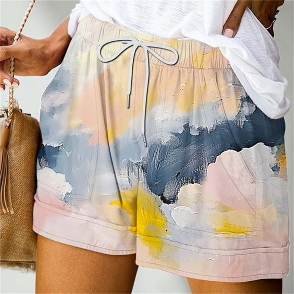 ITSAME Womens Pull-On Shorts, Elastic Waist Tie-Dye Lightweight Summer Casual Shorts with Pockets Multicolor