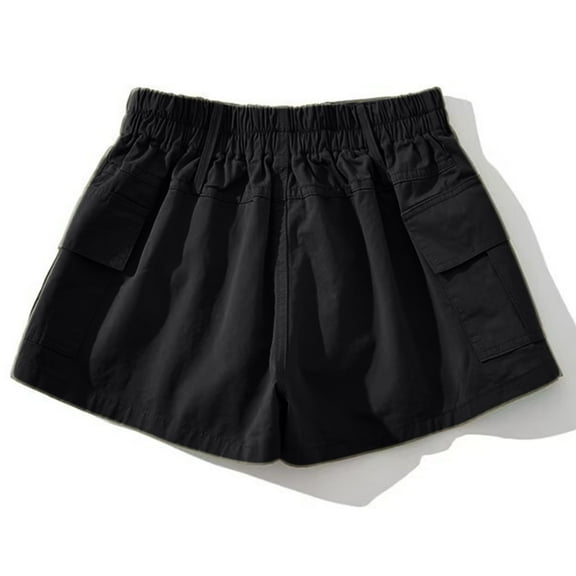 ITSAME Womens Pull-On Shorts, Solid Color Cotton Button High Rise Summer Casual with Pockets Black