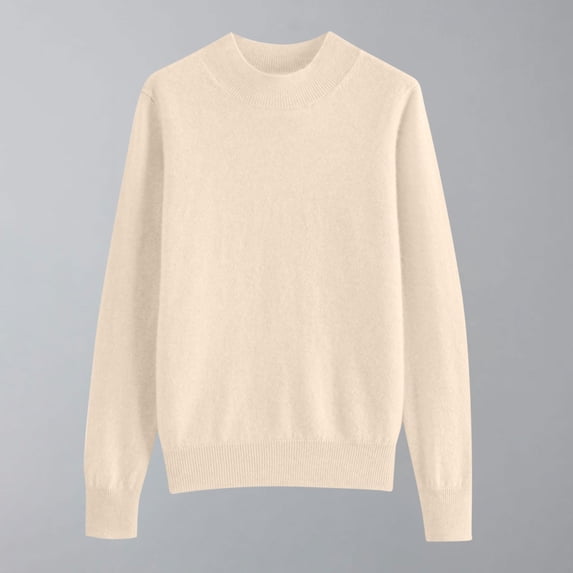ITSAME Womens Pullover Sweater, Solid Color Long Sleeve Basic Knitted Daily Casual Shirts Beige S