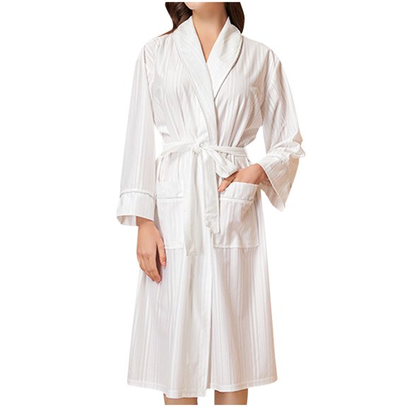 ITSAME Womens Robes, Lightweight Elegant Plus Size Solid Color Comfy Pajamas Bathrobes Homewear White L