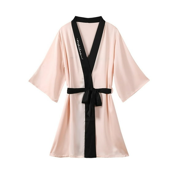 ITSAME Womens Robes, Solid Color Comfy Silk Satin Ladies Bathrobes Homewear Pajamas Beige L