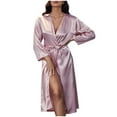thumbnail image 1 of ITSAME Womens Robes, Solid Color Long Sleeve Elegant Pajamas Bathrobes Homewear Pink L, 1 of 5