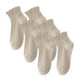 thumbnail image 1 of ITSAME Womens Ruffled Socks, Breathable Cotton Mid-Length 3 Pairs Casual Socks Beige Free Size, 1 of 3