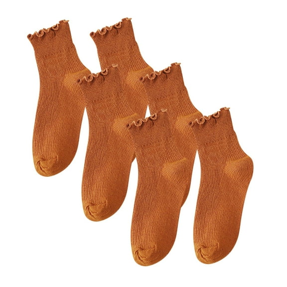 ITSAME Womens Ruffled Socks, Breathable Mid-Length Cotton 3 Pairs Casual Socks Coffee Free Size
