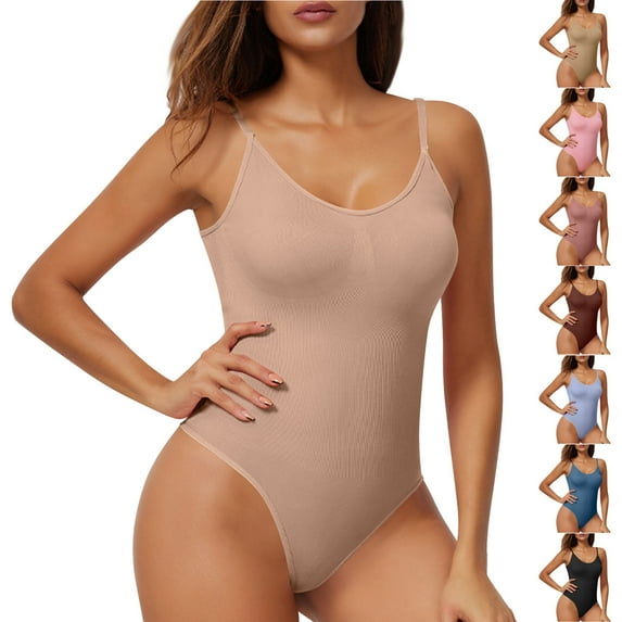 ITSAME Womens Shapewear Bodysuit, Adjustable Strap Tight Fit Seamless Yoga Sport Jumpuit Beige 3XL