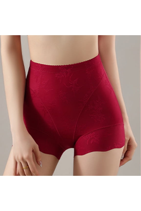 Womens Shaping Panties High Waist Tummy Control Breathable Embroidery Underwear Red Size M
