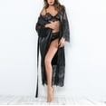 thumbnail image 1 of ITSAME Womens Silk Robes, Lace Sexy Long Sleeve Lightweight Ladies Loungewear Pajamas Black S, 1 of 9