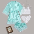 thumbnail image 1 of ITSAME Womens Silk Robes, Lace Sexy Solid Color Comfy Satin Bathrobe 4 Piece Sleepwear Pajamas Light Blue L, 1 of 9
