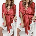 thumbnail image 1 of ITSAME Womens Silk Robes, Plus Size Lightweight Lace Sexy Ladies Loungewear Pajamas Red S, 1 of 5