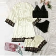thumbnail image 1 of ITSAME Womens Silk Robes, Solid Color Lace Sexy Comfy Satin Bathrobe 4 Piece Sleepwear Pajamas Beige S, 1 of 6