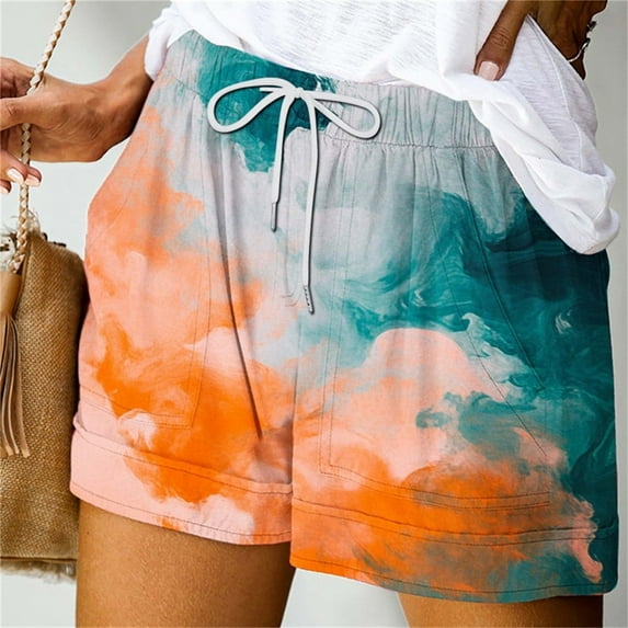 ITSAME Womens Sports Shorts, Elastic Waist Tie-Dye with Pockets Summer Casual Loose Shorts Multicolor
