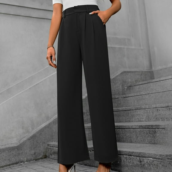 ITSAME Womens Straight Leg Pants, Comfy Flowy Loose High Waisted Business Casual Trousers Black XL