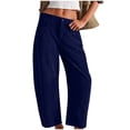 thumbnail image 1 of ITSAME Womens Straight Leg Pants Cotton Elastic Waist Loose Fit Comfy Casual Pants with Pockets Dark Blue Size XS, 1 of 6