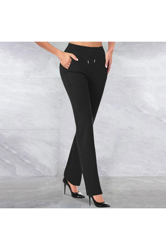 Womens Straight Leg Pants, High Waisted Casual Business Pull-On Slim Flare Trousers Black XL
