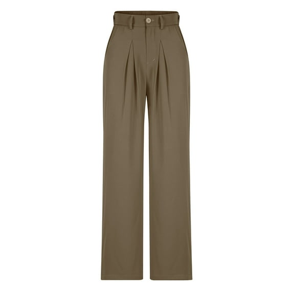 ITSAME Womens Straight Leg Pants, High Waisted Comfy Loose Relxed Fit Casual Work Office Trousers Khaki XL