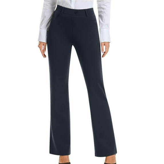 ITSAME Womens Straight Leg Pants, High Waisted Pull-On Relxed Fit Elegant Casual Business Trousers Navy XL