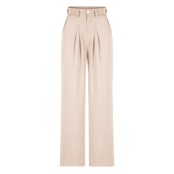 ITSAME Womens Straight Leg Pants, High Waisted Relxed Fit Comfy Loose Casual Work Office Trousers Beige XL