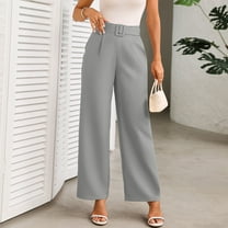 ITSAME Womens Straight Leg Pants, Pull-On High Waisted Loose Casual Trousers with Belt Gray 2XL