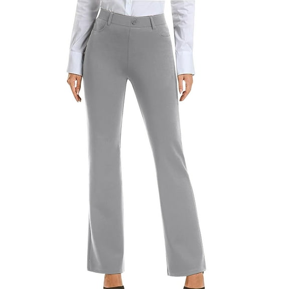 ITSAME Womens Straight Leg Pants, Pull-On High Waisted Relxed Fit Elegant Casual Business Trousers Gray 2XL