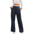 thumbnail image 1 of ITSAME Womens Straight Leg Pants, Pull-On Striped High Waisted Casual Trousers with Pockets Navy M, 1 of 6
