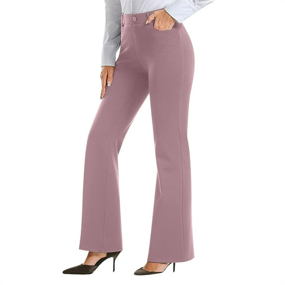 ITSAME Womens Straight Leg Pants, Relxed Fit with Pockets High Waisted Elegant Casual Business Trousers Pink L