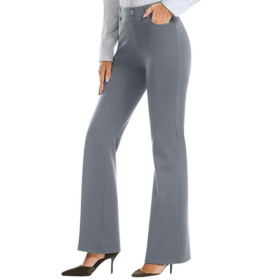 ITSAME Womens Straight Leg Pants, with Pockets High Waisted Relxed Fit Elegant Casual Business Trousers Gray M