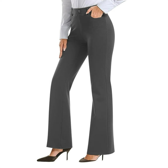 ITSAME Womens Straight Leg Pants, with Pockets Relxed Fit High Waisted Elegant Casual Business Trousers Dark Gray 2XL