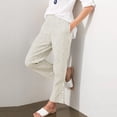 thumbnail image 1 of ITSAME Womens Striped Pants High Waist Button Split Loose Fit Comfy Casual Trousers with Pockets Khaki Size M, 1 of 8