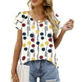 thumbnail image 1 of ITSAME Womens Summer Blouses, Polka Dot Pleated Short Sleeve V Neck New Style Elegant T-Shirt Beige L, 1 of 5