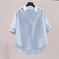 thumbnail image 1 of ITSAME Womens Summer Shirt, Short Sleeve Lapel Solid Color Buttons Daily Dressy Blouse Blue XL, 1 of 7