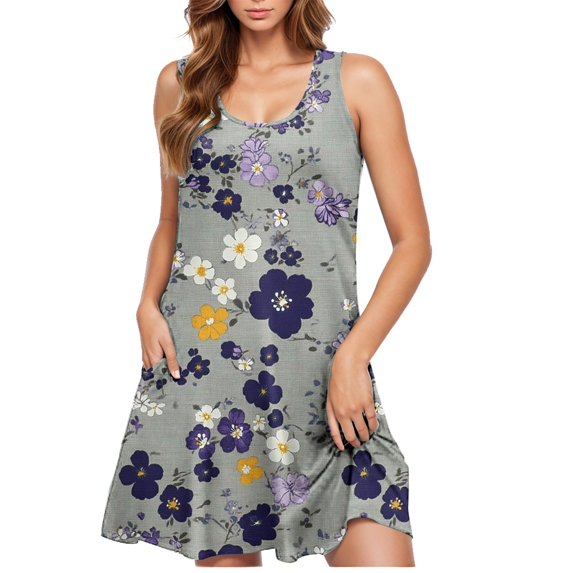 ITSAME Womens Sundress, Sleeveless Flowy Floral Summer Casual Midi Dress Multicolor S
