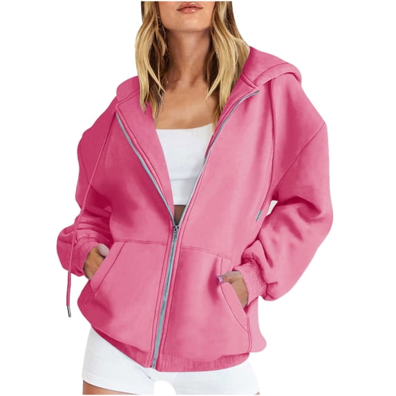 ITSAME Womens Sweatshirt Jackets, Long Sleeve Zipper Hoodies with Pockets Active Fit Hooded Outwear Pink 3XL