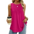 thumbnail image 1 of ITSAME Womens Tank Tops, Curved Hem Pleated Crew Neck Loose Fit Casual Cami Blouses Hot Pink 2XL, 1 of 6