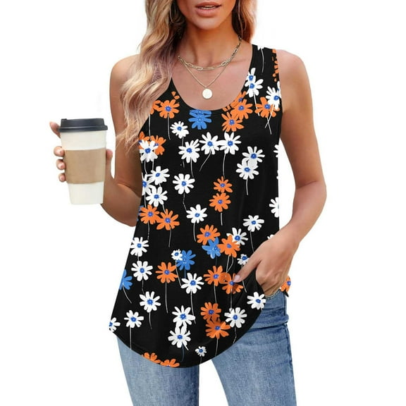 ITSAME Womens Tank Tops, Crew Neck Floral Sleeveless Elegant Casual Loose Blouses Multicolor 3XL