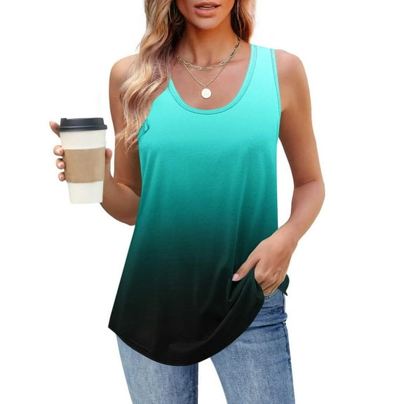ITSAME Womens Tank Tops, Crew Neck Sleeveless Gradient Summer Casual Loose Blouses Multicolor L