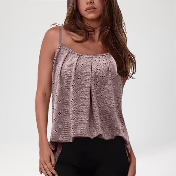ITSAME Womens Tank Tops, Pleated Front Solid Spaghetti Strap Summer Causal Blouses Pink 2XL