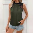 thumbnail image 1 of ITSAME Womens Tank Tops, Sleeveless Crew Neck Lace Patchwork Fashion Dressy Cami Tops Army Green L, 1 of 5