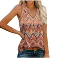 thumbnail image 1 of ITSAME Womens Tank Tops, V Neck Retro Prints Sleeveless Casual Loose Blouse Tops Orange L, 1 of 6