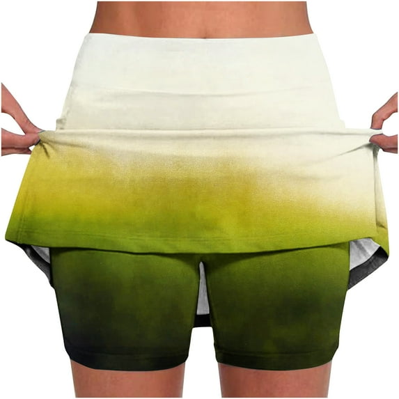 ITSAME Womens Tennis Skirts, Gradient Tummy Control Stretch Casual Summer Pleated Sports Skorts Army Green