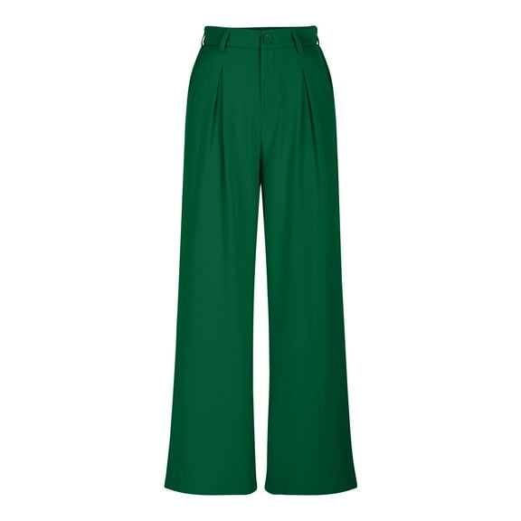 ITSAME Womens Wide Leg Pants, Casual Business Loose Comfy High Waisted Pull-On Trousers Green M