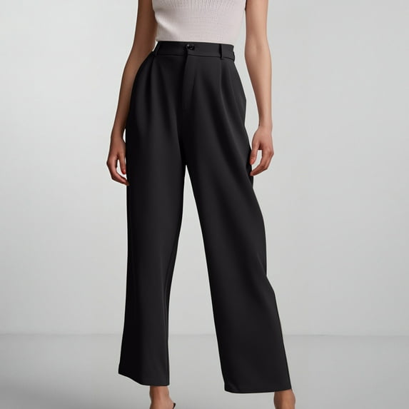 ITSAME Womens Wide Leg Pants, Flowy Loose High Waisted Solid Color Casual Business Trousers Black L