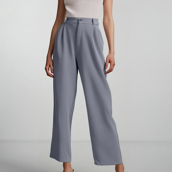 ITSAME Womens Wide Leg Pants, Flowy Loose High Waisted Solid Color Casual Business Trousers Silver 2XL