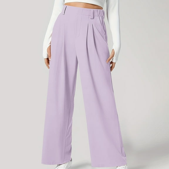 ITSAME Womens Wide Leg Pants, High Waisted Flowy Loose Casual Pants Purple L