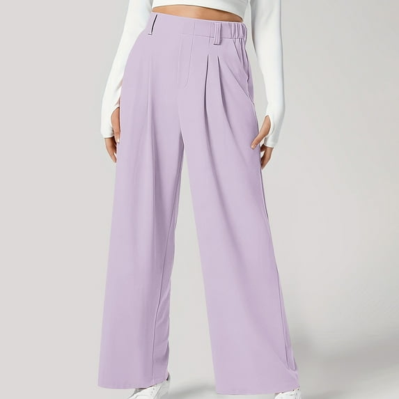 ITSAME Womens Wide Leg Pants, High Waisted Flowy Loose Casual Pants Purple L