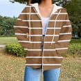 thumbnail image 1 of ITSAME Womens Zip Up Hoodie Jackets, Striped Graphic Long Sleeve with Pocket Hooded Sweatshirt Outwear Coffee M, 1 of 5