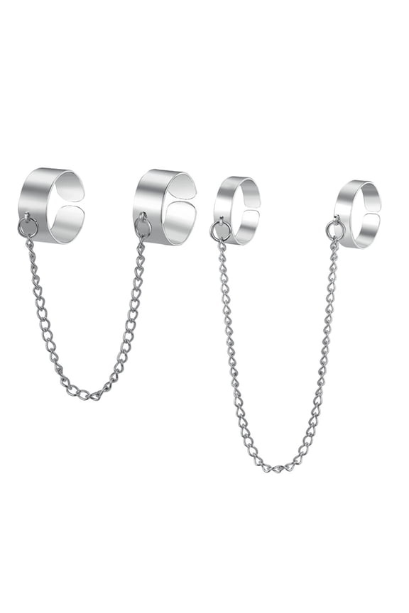 HEMOTON 1 Set Silver Chain Finger Rings Set Punk Style Jewelry For Women Accessories