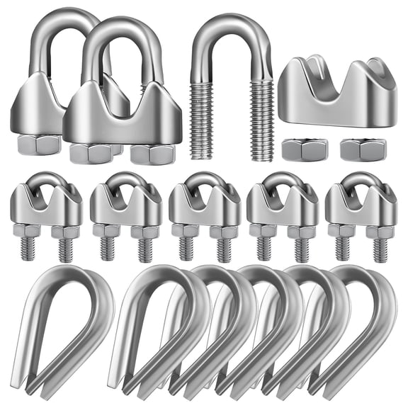 ITSELFER 14 Pcs Wire Rope Clamps Cable Clamp Wire Rope Clips Cable Clips Stainless Steel Fastener Cable Clamps M8