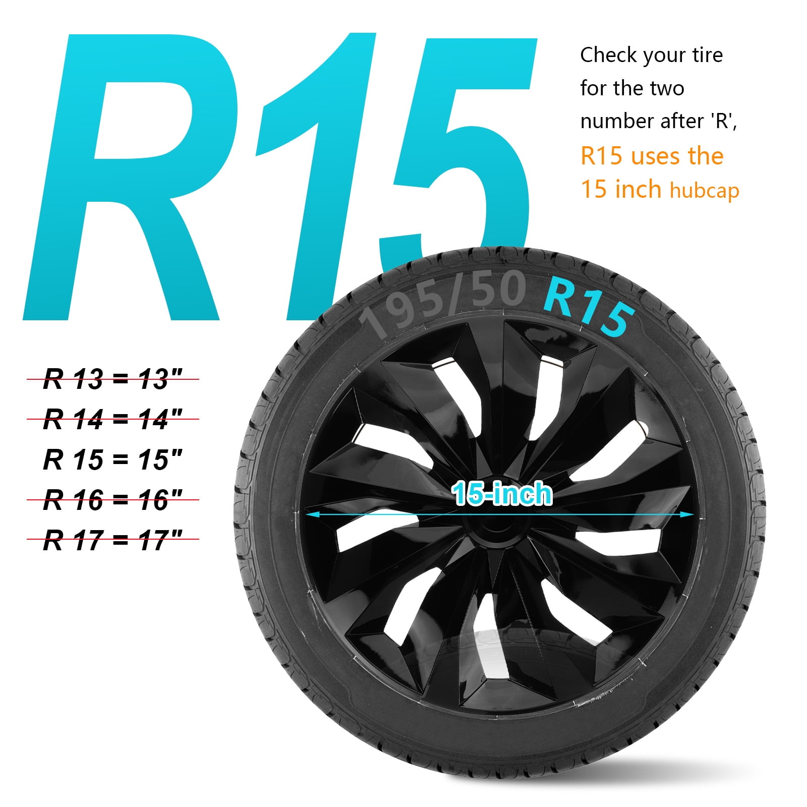 ITSELFER 1pc 15 Inch Plastic Hub Caps Wheel Cover Maintenance Hub Cap Installation Auto Exterior Accessories For Car Wheel Covers Black