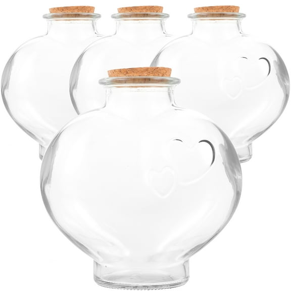 COOPHYA Heart Glass Jars Transparent Glass 4Pcs 5.5In Heart Shape Family Friends