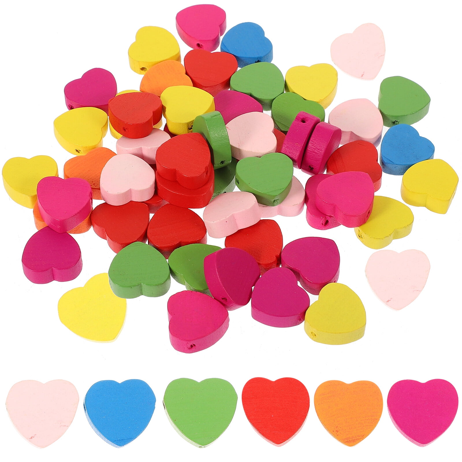 ITSELFER 50pcs Heart Shape Beads Jewelry Wooden Spacer Beads DIY Valentine's Day Jewelry Beads